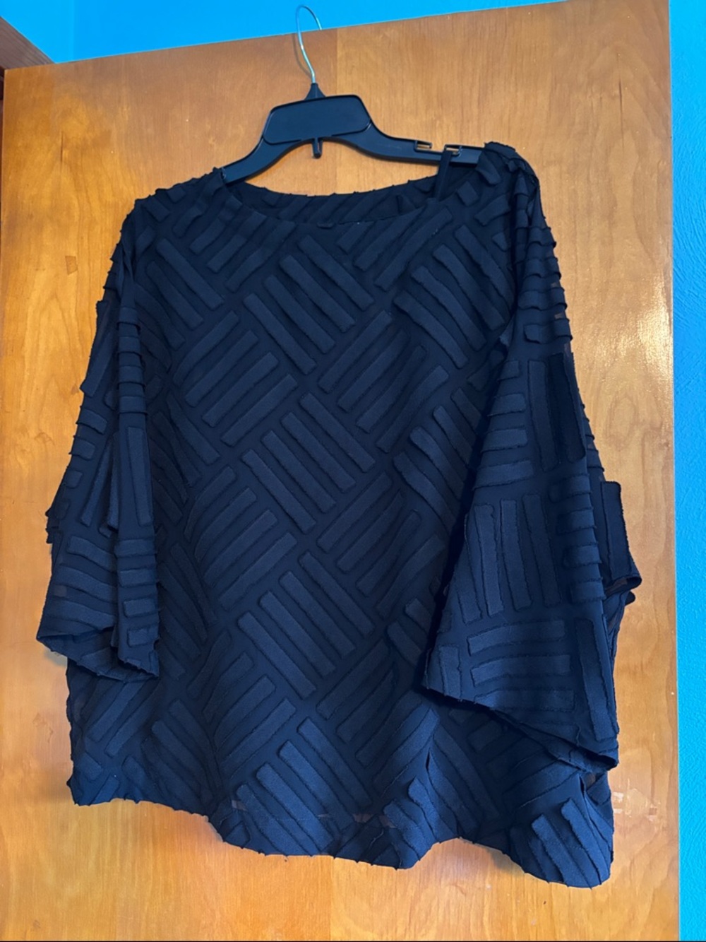 Textured Black Boxy Tunic Top - Women’s Relaxed Sleeve Blouse